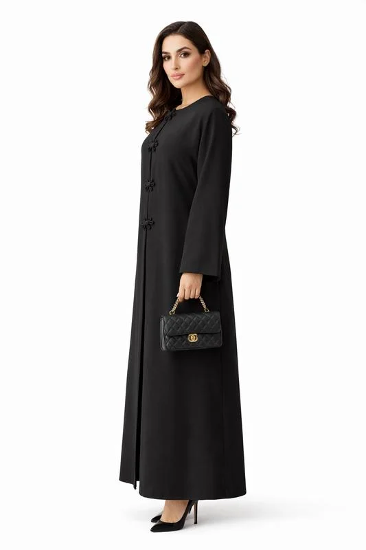 MSquare Fashion Premium Bella Linen Abaya I Elegant Front Button Design I Black Abaya
